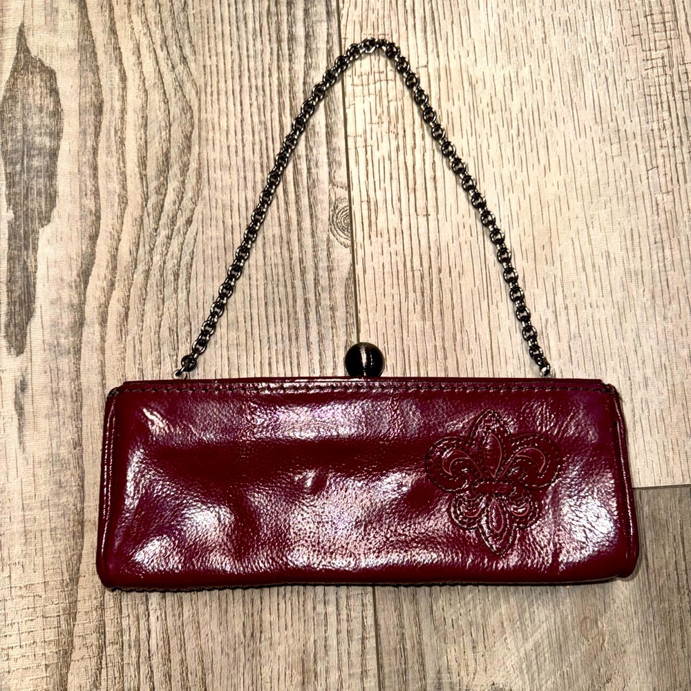 Gianni Bini vintage red maroon clutch chain strap envelope purse bag leather
